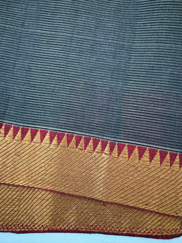 Handwoven Mangalgiri Cotton Saree | Gray | Gold Zari | Handwoven | Ships from California